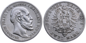 Mecklenburg-Schwerin 
Großherzogtum. Friedrich Franz II., 1842-1883
2 Mark
1876
A Berlin

Vs: Kopf des Großherzogs Friedrich Franz II. nach rech...