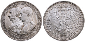 Mecklenburg-Schwerin 
Großherzogtum. Friedrich Franz IV., 1897-1918
3 Mark
1915
A Berlin

100 Jahre Großherzogtum
Vs: Gestaffelte Brustbilder d...