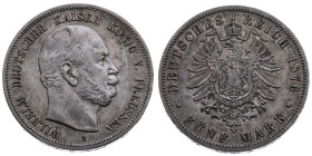 Preussen 
Königreich. Wilhelm I., 1861-1888
5 Mark
1876
B Hannover

Vs: Kopf des Kaisers Wilhelm I. nach rechts, unten Münzstättenbuchstabe, Ums...