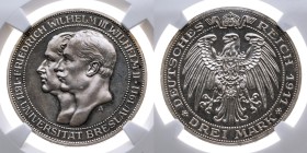 Preussen
Königreich. Wilhelm II., 1888-1918
3 Mark
1911
A Berlin

100 Jahre Universität Breslau
Vs: Gestaffelte Brustbilder des Kaisers Wilhelm...