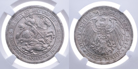 Preussen 
Königreich. Wilhelm II., 1888-1918
3 Mark
1915
A Berlin

100 Jahre Zugehörigkeit von Mansfeld zu Preußen
Vs: Hl. Georg zu Pferd nach ...