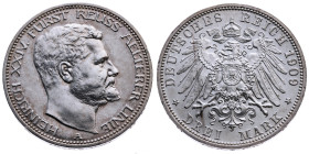 Reuss ältere Linie 
Heinrich XXIV., 1902-1918
3 Mark
1909
B Hannover

Vs: Kopf des Fürsten Heinrich XXIV. nach rechts, unten Münzstättenbuchstab...