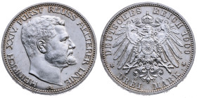 Reuss ältere Linie 
Heinrich XXIV., 1902-1918
3 Mark
1909
B Hannover

Vs: Kopf des Fürsten Heinrich XXIV. nach rechts, unten Münzstättenbuchstab...