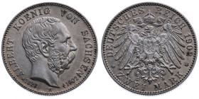 Sachsen 
Königreich. Albert, 1873-1902
2 Mark
1902
Muldenhütte Mzz. E

Tod des Königs Albert
Vs: Kopf des Königs Albert nach rechts, unten Münz...