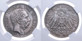 Sachsen 
Königreich. Albert, 1873-1902
2 Mark
1902
Muldenhütte Mzz. E

Tod des Königs Albert
Vs: Kopf des Königs Albert nach rechts, unten Münz...