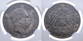 Sachsen 
Königreich. Albert, 1873-1902
5 Mark
1902
Muldenhütte Mzz. E

Tod des Königs Albert
Vs: Kopf des Königs Albert nach rechts, unten Münz...