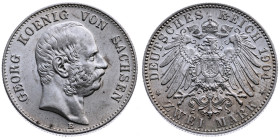 Sachsen 
Königreich. Georg, 1902-1904
2 Mark
1904
Muldenhütte Mzz. E

Vs: Kopf des Königs Georg nach rechts, unten Münzstättenbuchstabe, Umschri...