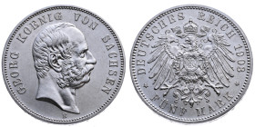 Sachsen 
Königreich. Georg, 1902-1904
5 Mark
1903
Muldenhütte Mzz. E

Vs: Kopf des Königs Georg nach rechts, unten Münzstättenbuchstabe, Umschri...