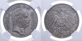 Sachsen 
Königreich. Georg, 1902-1904
2 Mark
1904
Muldenhütte Mzz. E

Tod des Königs Georg
Vs: Kopf des Königs Georg nach rechts, beiderseits L...