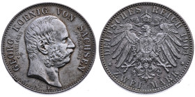 Sachsen 
Königreich. Georg, 1902-1904
2 Mark
1904
Muldenhütte Mzz. E

Tod des Königs Georg
Vs: Kopf des Königs Georg nach rechts, beiderseits L...