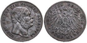 Sachsen-Altenburg 
Ernst, 1853-1908
5 Mark
1901
A Berlin

Vs: Kopf des Herzogs Ernst nach rechts, unten Münzstättenbuchstabe, Umschrift "ERNST H...
