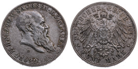 Sachsen-Meiningen 
Georg II., 1866-1914
5 Mark
1901
D München

Vs: Kopf des Herzogs Georg II. nach rechts, darunter Münzstättenbuchstabe, Umschr...
