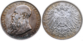 Sachsen-Meiningen 
Georg II., 1866-1914
2 Mark
1915
D München

Tod des Herzogs Georg II.
Vs: Kopf des Herzogs Georg II. nach links, unten Leben...