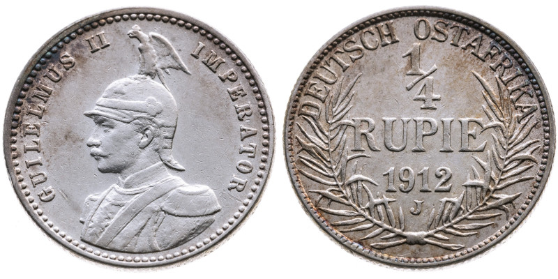 Deutsch-Ostafrika 
1/4 Rupie
1912
Hamburg Mzz. J

Vs: Brustbild n. l., Umsc...
