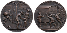 Hungersnot und Teuerung 
Satirische Bronze-Gussmedaille
1916

auf die Hamsterer und Schieber
Vs: Polizist kontrolliert übergenau eine Frau nach H...