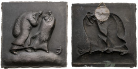 Krieg und Frieden 
Erster Weltkrieg, 1914-1918
Einseitige geschwärzte Bronze-Gussplakette
o. J. (um 1915)

'Vertrieben'
Vs: Dick vermummtes älte...