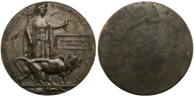 Krieg und Frieden 
Erster Weltkrieg, 1914-1918
Einseitige Bronze-Gussmedaille
o. J. (1919)

'Next of Kin Memorial Plaque' als Erinnerung für die ...