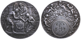 Liebe und Ehe 
Silber-Medaille
o. J. (um 1890)

Vs: Griechischer Philosoph segnet vor ihm kniendes antik gekleidetes Paar, im Abschnitt zwei Zeile...