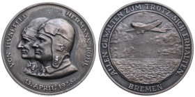 Luft- und Raumfahrt 
Luftfahrt
Silber-Medaille
1928

auf den ersten Ost-West-Transatlantikflug
Vs: Brustbilder von Hünefeld und Köhl n. l., Umsc...