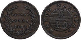 Argentinien 
Buenos Aires
Provinz
5/10 Real
1827

Vs: Drei Zeilen Schrift in Kranz
Rs: Wert, Umschrift

Material: Kupfer 

Größe: 23.0mm
G...