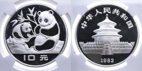 China 
Volksrepublik, seit 1949
10 Yuan
1983

Vs: Panda mit Jungem
Rs: Tempel des himmlischen Friedens

Auflage: 10000
Material: Silber 

L...