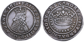 Dänemark 
Königreich. Frederik III., 1648-1670
Krone
1651
Kopenhagen

Vs: Brustbild mit Krone n. r., Umschrift
Rs: Krone über Schrift, Umschrif...