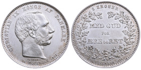 Dänemark 
Königreich. Christian IX., 1863-1906
2 Kronen
1888

25jähriges Regierungsjubiläum
Vs: Kopf n. r., Umschrift
Rs: Drei Zeilen Schrift i...