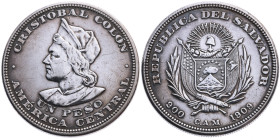 El Salvador 
Republik, seit 1841
Peso
1909

Christoph Kolumbus
Vs: Staatswappen, Umschrift
Rs: Kopf n. l., Umschrift

Material: Silber 900
...