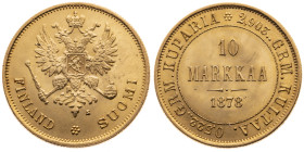 Finnland 
Großfürstentum. Alexander II. von Russland, 1855-1881
10 Markkaa
1878
Helsinki

Vs: Doppelköpfiger Adler, Schrift
Rs: Wertangabe und ...