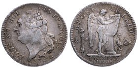 Frankreich 
Königreich. Louis XVI., 1774-1792
Ecu (6 Livres)
An 4 (1792)
A Paris

Vs: Kopf n. l., Umschrift
Rs: Stehender Genius beschriftet Ta...