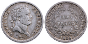 Frankreich 
I. Kaiserreich. Napoleon I., 1804-1814, 1815
1/2 Franc
1808
Paris

Vs: Kopf n. r. mit Lorbeerkranz, Umschrift
Rs: Wertangabe in Lor...