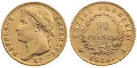 Frankreich 
I. Kaiserreich. Napoleon I., 1804-1814, 1815
20 Francs
1815
A Paris

Herrschaft der Hundert Tage
Vs: Brb. n. l. mit Lorbeerkranz, U...