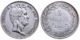 Frankreich 
Königreich. Louis Philippe, 1830-1848
5 Francs
1831
B Rouen

Vs: Kopf n. r., Umschrift
Rs: Wertangabe in Kranz

Material: Silber ...