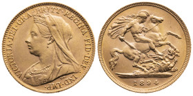 Großbritannien 
Königreich. Victoria, 1837-1901
1/2 Sovereign
1894
London

Vs: Brustbild n. l. mit Schleier, Umschrift
Rs: Hl. Georg zu Pferd b...