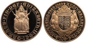 Großbritannien 
Königreich. Elizabeth II., 1952-2022
2 Pfund
1989

500 Jahre Sovereign
Vs: Königin Elisabeth II. auf dem Krönungsstuhl in der Ko...