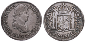 Guatemala 
Spanische Kronkolonie. Fernando VII., 1813-1821
2 Reales
1821
Nueva Guatemala NG

Vs: Drapiertes Brustbild mit Lorbeerkranz n. r., Um...