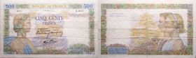 Frankreich 
500 Francs
1941-01-16
1942

Vs: Frau mit Olivenzweig
Rs: Mann und Frau rechts

Literatur: WPM 95a
Erhaltung: Sehr schön