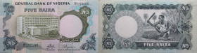 Nigeria 
5 Naira
1973-1978

Bankgebäude
Vs: Bankgebäude, Signature 1
Rs: Feldarbeiter,Palmen

Literatur: WPM 16a
Erhaltung: Vorzüglich