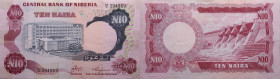 Nigeria 
10 Naira
1973-1978

Bankgebäude
Vs: Bankgebäude, Signature 1
Rs: Wasserkraftwerk

Literatur: WPM 17a
Erhaltung: Vorzüglich
