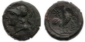 Italien 
Kampanien. Suessa Aurunca
AE 18.5
um 265-240 v.Chr.

Vs: Kopf der Minerva mit Helm n. l.
Rs: Hahn n. r., oben Stern, r. SVESANO

Mate...