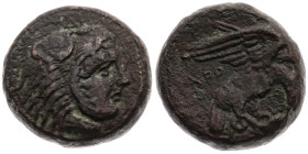 Italien 
Bruttium. Kroton
AE 17.5
um 350-300 v.Chr.

Vs: Kopf des Herakles mit Löwenskalp n. r., oben Magistratsname ΔΙ
Rs: Adler mit Schlange i...