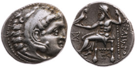 Makedonien 
Alexander III. der Große, 336-323 v.Chr
Drachme
319-310 v.Chr.
Kolophon.

(posthume Prägung unter Antigonos I. Monophthalmos)
Vs: K...