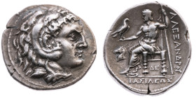 Makedonien 
Königreich
Alexander III. der Große, 336-323 v.Chr
Tetradrachme
310-290 v.Chr.
Korinth.

(posthume Prägung)
Vs: Kopf des Herakles ...