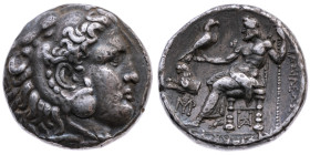 Thrakien 
Königreich
Lysimachos, 323-281 v.Chr
Tetradrachme
um 301-297 v.Chr.
Sardes

Vs: Kopf des Herakles mit Löwenskalp n. r.
Rs: Zeus mit ...