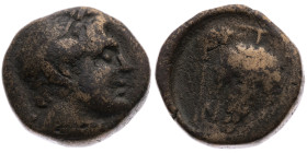 Kykladen 
Naxos
AE 17.0
2.-1. Jh.

Vs: Kopf des Dionysos mit Efeukranz n. r.
Rs: Traube an Zweig, N -[A / Ξ - I]

Material: Kupfer 

Größe: ...