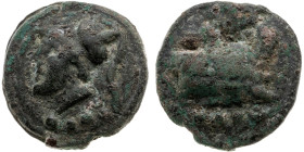 Römer 
Republik
Anonym
Triens
225-217 v.Chr.
Rom

(Ianus/Prora-Serie)
Vs: Kopf der Minerva mit Helm n. l., unten vier Kugeln
Rs: Prora n. r.,...
