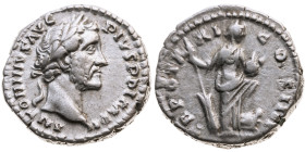 Römer 
Kaiserreich
Antoninus Pius, 138-161
Denar
157-158
Rom

Vs: Kopf mit Lorbeerkranz n. r., Umschrift ANTONINVS AVG PIVS P P IMP II
Rs: Ann...
