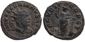Römer 
Kaiserreich
Valerianus I., 253-260
Antoninian
258
Mediolanum

Vs: Drapiertes Brustbild mit Strahlenkrone n. r., Umschrift IMP VALERIANVS...