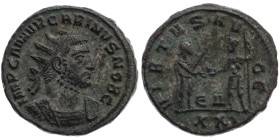 Römer 
Kaiserreich
Carinus, 283-285
Antoninian

Antiochia.

(als Caesar)
Vs: Brustbild mit Panzer und Strahlenkrone n. r., Umschrift IMP C M A...