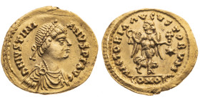 Völkerwanderung 
Ostgoten
Athalarich, 526-534, Theodahad, 534-536, oder Witigis, 536-540
Tremissis

(im Namen Iustinianus I.)
Vs: Drapiertes Bru...